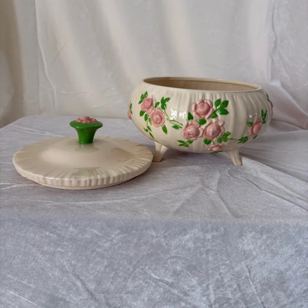 Vintage ceramic rose candy dish trinket home decor bowl storage display